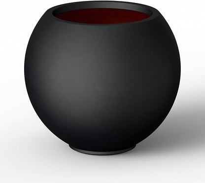 Kante Round Concrete Flower Pot, 19.3 Inch Dia (14" Opening) Sphere Shape Design Planter with Drainage Hole and Rubber Plug for Indoor & Outdoor Plants, Black Finish with Warm Brown Interior