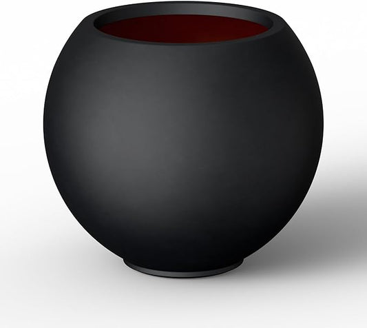 Kante Round Concrete Flower Pot, 11 Inch Dia (7.9" Opening) Sphere Shape Design Planter with Drainage Hole and Rubber Plug for Indoor & Outdoor Plants, Black Finish with Warm Brown Interior