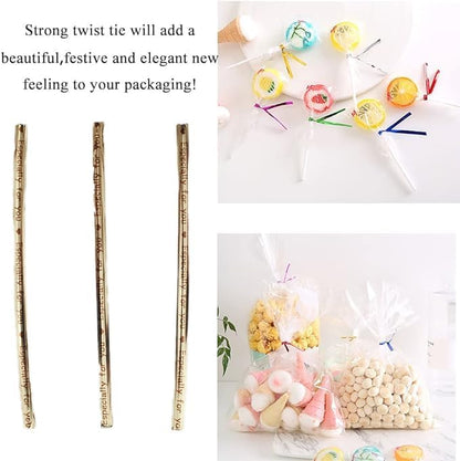 HAHIYO 300Pcs 4inches Holographic Coffee Metal Twist Ties Bread Candy Coffee Bag Ties Plant Garden Twist Ties for Cellophane Treat Bags Gift Wraping Bags Plastic Bags Party Cake Present Art Crafts