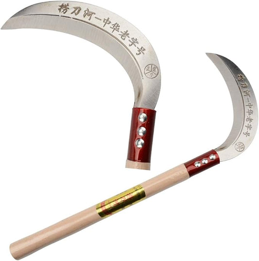 KEYI Steel Grass Sickle,Clearing Sickle,Manganese Steel Blade/Hardwood Handle Hand held Sickle Tool - Multipurpose Gardening Weeding Grass Sickle and Farming Portable Safety Sickle