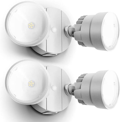 LUTEC 2 Packs P6221B 2000 Lumen 18 Watt 28 LED Dual-Head Flood Light Outdoor, Waterproof Exterior Security Wall Light for Patio, Garden,Yard-White