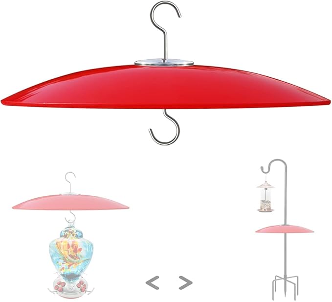 13" Glass Rain Guard for Bird Feeder Outdoors - Baffle on Shepherd Pole or S Hook Hanging - Large Weather Guard Protective Dome - Red (Dia. 33CM)