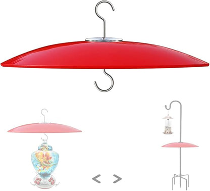13" Glass Rain Guard for Bird Feeder Outdoors - Baffle on Shepherd Pole or S Hook Hanging - Large Weather Guard Protective Dome - Red (Dia. 33CM)