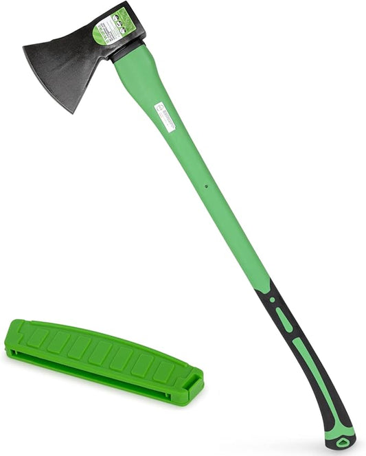 WilFiks Chopping Axe, 36” Camping Outdoor Hatchet for Wood Splitting and Kindling, Forged Carbon Steel Heat Treated Hand Maul Tool, Fiberglass Shock Reduction Handle with Anti-Slip Grip