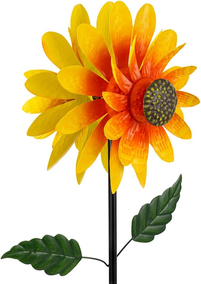 Viveta Sunflower Outdoor Wind Spinner, 4 Layers Metal Wind Spinners, Decorative Pinwheels for Yard Patio Lawn Garden