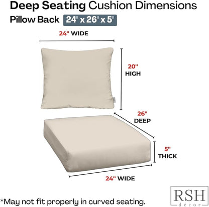 RSH DECOR Deep Seating Cushion with Pillow Back | 24” x 26” x 5" Seat | Water and Fade-Resistant Spun Fabric | Made in USA | Outdoor Chair Cushion Set for Patio Furniture (Yellow)