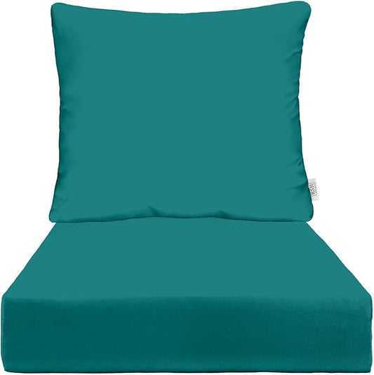 RSH DECOR Deep Seating Cushion with Pillow Back | 23.5” x 25” x 5" Seat | Water and Fade-Resistant Spun Fabric | Made in USA | Outdoor Chair Cushion Set for Patio Furniture (Peacock)