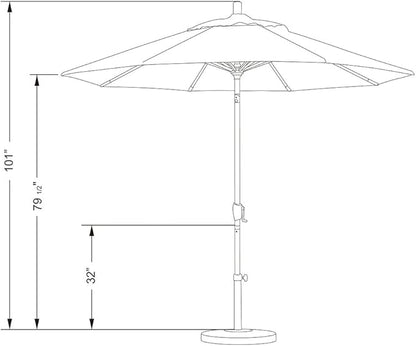 California Umbrella 9' Rd Pacific Trail Series Aluminum Patio Umbrella, Crank Lift, Push Button Tilt, Black Finish, Sunbrella Aruba Fabric