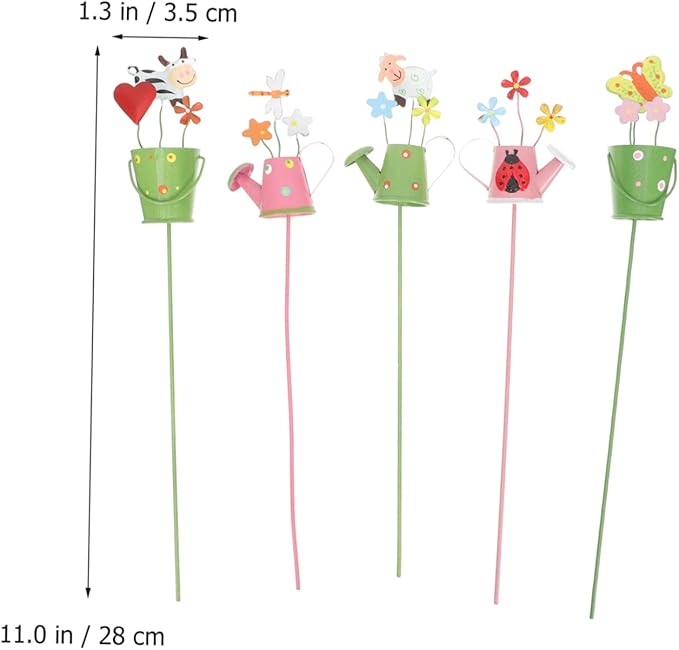 5pcs Metal Plant Picks Decorative Garden Stake Picks for Flower Pots Plant Decorations for Lawn Patio and Home