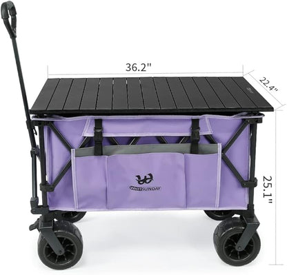Whitsunday Collasible Wagon, Large Capacity 400Lbs, All-Terrain Wheels Heavy Duty Utility Wagon for Gardening Shopping Fishing Camping Outdoor Picnic Purple