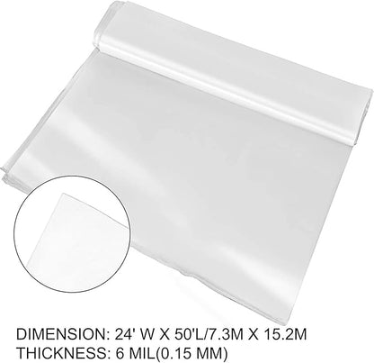VEVOR Greenhouse Plastic Sheeting 24 x 50 ft, 6 Mil Thickness UV Resistant Clear Polyethylene Film, Hoop Green House Cover for Farms, Agriculture, Garden
