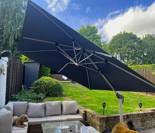 PURPLE LEAF 11 Feet Double Top Deluxe Solar Powered LED Square Patio Umbrella Offset Hanging Umbrella Outdoor Market Umbrella Garden Umbrella, Grey