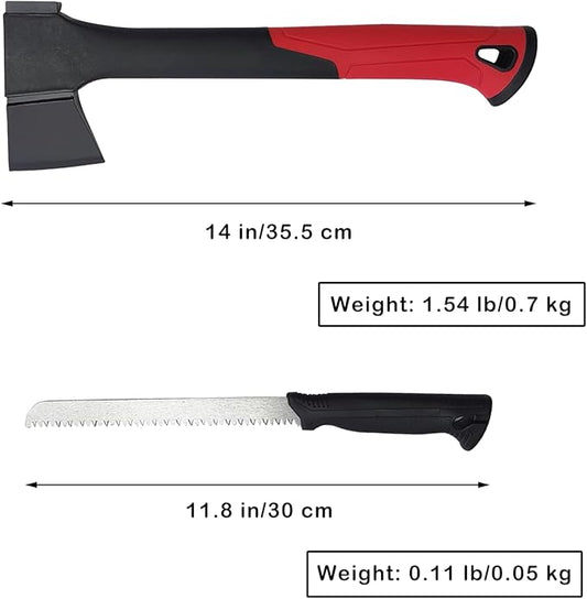 14" Axe with Saw Knife and Protective Box for Outdoor Use, Camping, Hiking, Garden