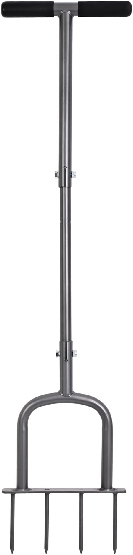 Manual Lawn Aerator for Compacted Soil Aerating - Height Adjustable Handheld Spike Aerator with 4 Steel Tines