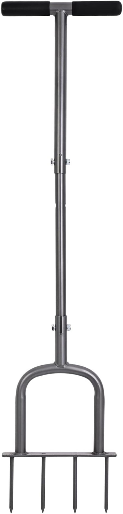 Manual Lawn Aerator for Compacted Soil Aerating - Height Adjustable Handheld Spike Aerator with 4 Steel Tines