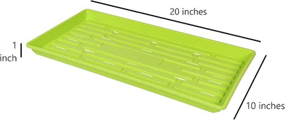 SUNPACK 10" x 20" Heavy Duty Shallow Plastic Seed Starting Tray, Lime Green, 1" - Lined with Drainage Holes for Excess Water and Aeration, Ideal for Greenhouses or Indoor Gardening