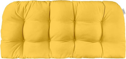 RSH DECOR Sunbrella Tufted Wicker Loveseat Cushion | 44” x 22" | Water and Fade-Resistant Performance Fabric | Outdoor Settee Cushion for Patio Furniture | Made in USA (Canvas Sunflower Yellow)