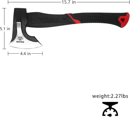 15 inch Hatchet for Small to Medium Size Kindling, Splitting Axe 1065 High Manganese Steel and Ergonomic Fiberglass Handle, 2.3 pounds