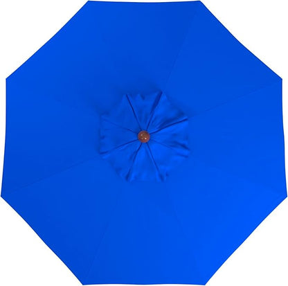 California Umbrella 9' Premium Commercial Hardwood Patio Umbrella, Manual Lift With Sunbrella Pacific Blue Fabric
