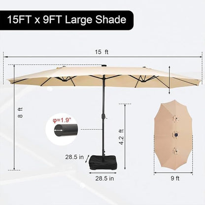 Sundale Outdoor 15ft Large Patio Umbrella with Base Included and Umbrella Cover, Outdoor Double-Sided Umbrella