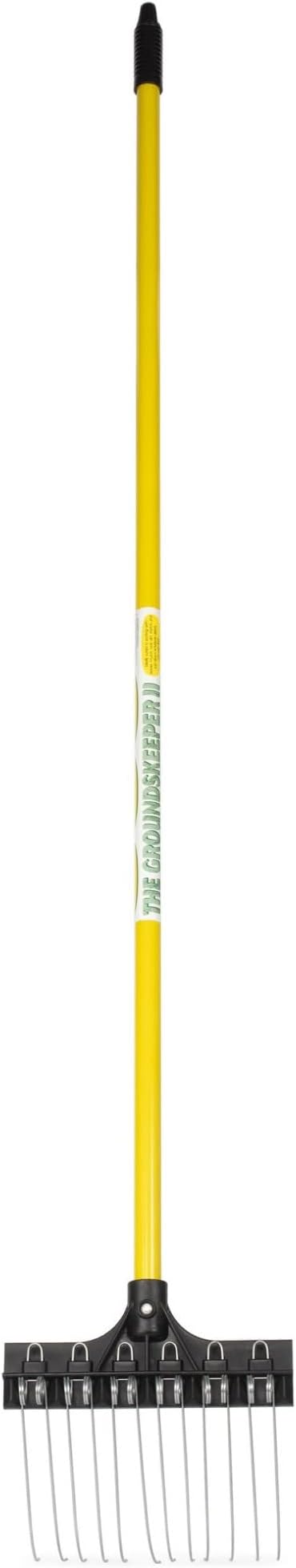 THE GROUNDSKEEPER II Shrub Rake 55-inch Lightweight Fiberglass Handle, 9-inch Head, Durable Steel Tines for Gardening, De-Thatching or Professional Landscaping