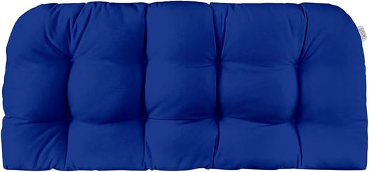 RSH DECOR: Sunbrella Tufted Wicker Loveseat Cushion | 41” x 19" | Water and Fade-Resistant Performance Fabric | Outdoor Settee Cushion for Patio Furniture | Canvas True Blue