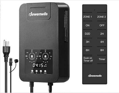 DEWENWILS 300W Low Voltage Landscape Transformer with 2 Zones, 120V AC to 12V DC, Low Voltage Transformer with Remote, Photocell Sensor & Timer, Outdoor Landscape Lighting for Spot Light Steplight