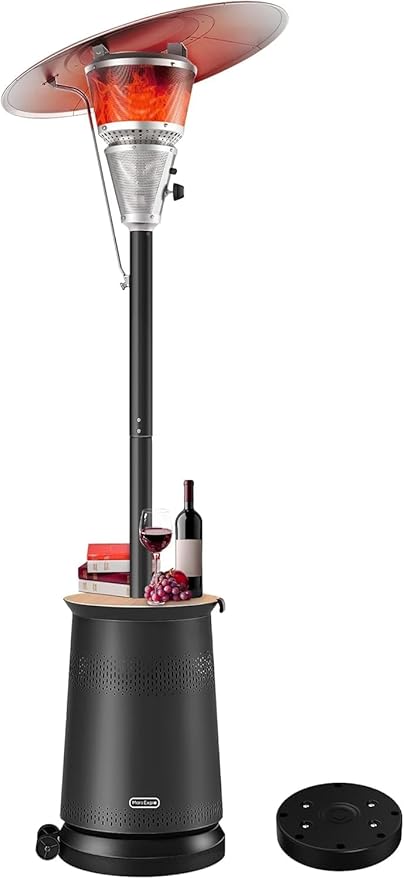 50,000 BTU Patio Heater for Outdoor Use With Adjustable Heat Focusing Top, Portable Propane Patio Heater with Wheels, Stainless Steel Burner for Porch Deck Garden (Black)