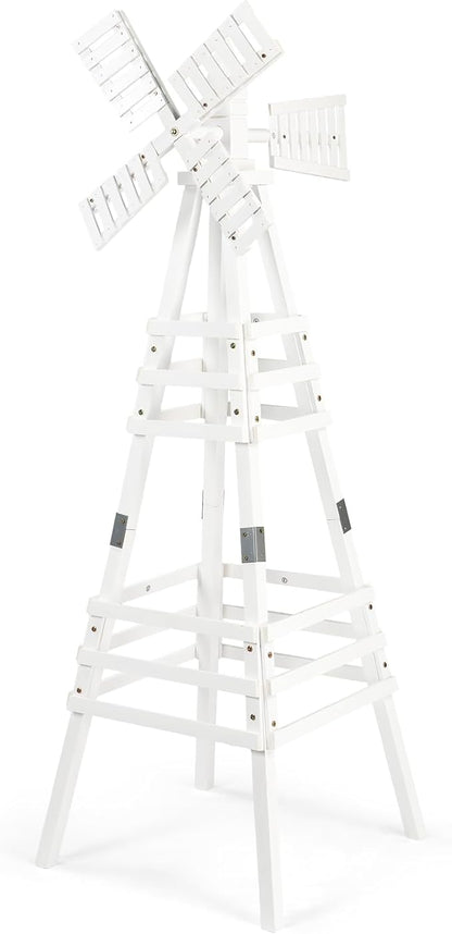 Wooden Windmill, Weather-Proof Wind Spinner, Outdoor Wind Mill for Garden Lawn Patio Decoration (White, Medium)