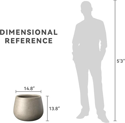 Kante Curva Series Planter, 14.8 Inch Round Concrete Garden Pot with Draiange Hole and Rubber Plug, Suitable for Indoor Plants, Home, Garden, Patio, Weathered Concrete