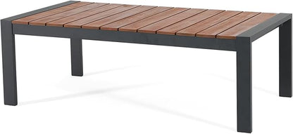 Soleil Jardin Aluminum Patio Furniture Coffee Table, Outdoor Rectangle Table with FSC Certified Solid Wood Top, Outdoor Conversation Modern Coffee Table