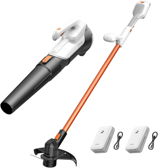 Litheli 20V Cordless String Trimmer & Edger + Leaf Blower Bundle with 2×2.0Ah Batteries & Charger, Lightweight Lawn Tools for Garden and Yard Cleaning