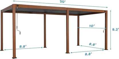 MIRADOR 111S Takasho Louvered Pergola, 10Ft x 20Ft, Full Aluminum Frame, Adjustable Roof for Outdoor Deck Garden Patio, Durable, Cherry Oak