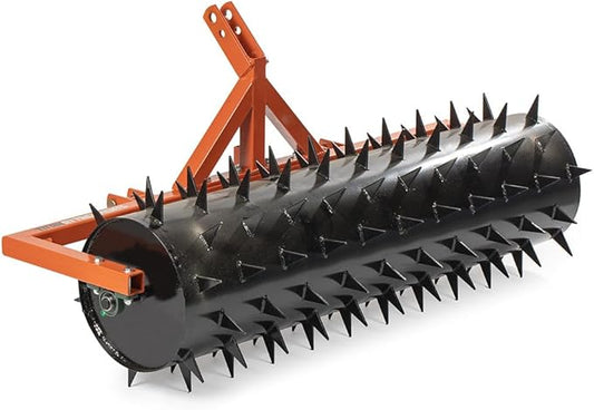Titan Attachments 3 Point 5 ft Drum Spike Aerator, Fits Cat 1 & 2 Tractors, Tow-Behind Soil Penetrator, Adjustable Weight for Compact Soil, Pull Behind Lawn Tool for Drainage & Fertilization