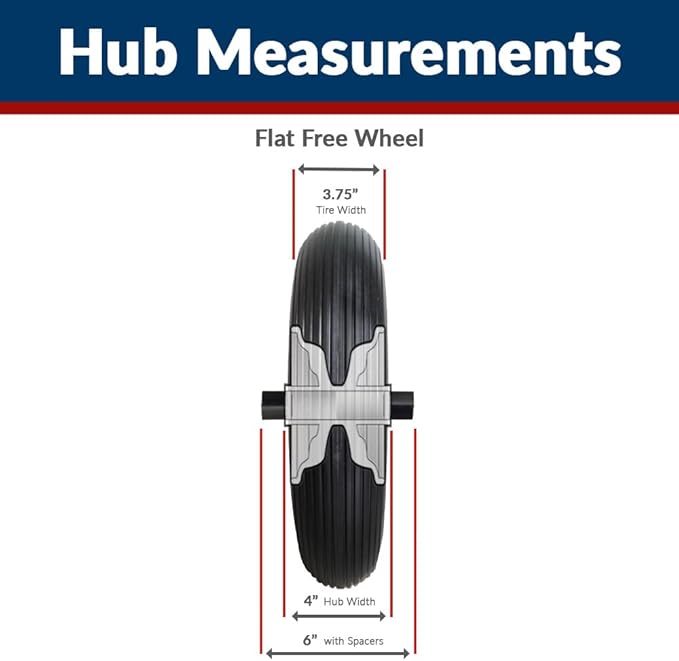16" Flat Free Wheelbarrow Tire | Replacement Wheel for Wheelbarrow, Trailer, Wagon | Durable Wheel with 4" to 6" Hub | Compatible with 6" Hub with Spacers | 5/8" Bearing | Lapp Wheels