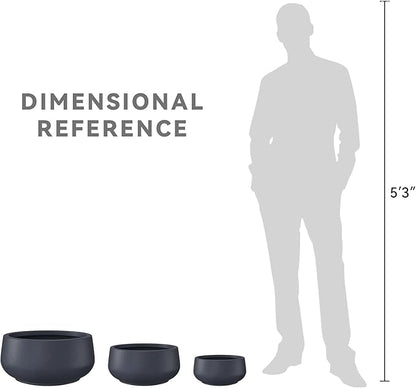 Kante 21.6",16.9",and 12.5" Dia Round Charcoal Elegant Planters (Set of 3), Outdoor Indoor Garden Plant Pot with Drainage Hole and Rubber Plug for Home & Patio