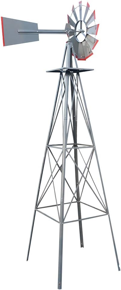 Garden Windmill for Yard Decor, 8 ft Tall Metal Windmill with Spinning Blades, Weather-Resistant Outdoor Windmill for Lawn, Farmhouse, Rustic & Farm Decor, Grey