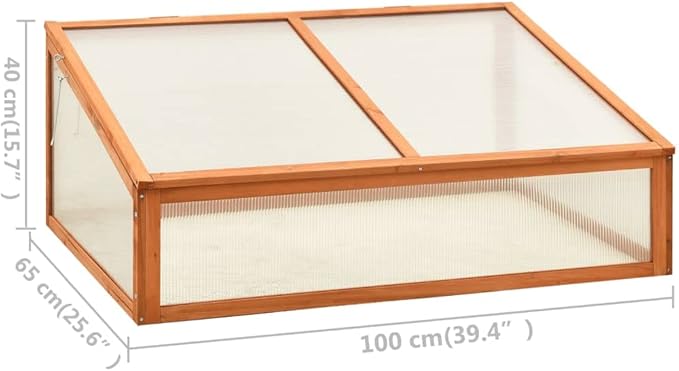 Wooden Garden Greenhouse，Wood Raised Plants Bed Raised Flower Planter Box, Garden Wood Cold Frame Greenhouse Flower Planter, Brown 39.4"x25.6"x15.7" Firwood,-682