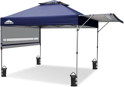 EAGLE PEAK 17x10 Pop up Gazebo Canopy Tent Outdoor Instant Canopy Shelter with Adjustable Dual Half Awnings (Blue)