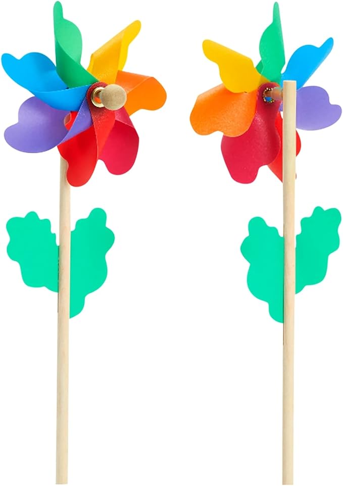 Blue Panda 12-Pack Rainbow Flower Pinwheels for Yard and Garden - Wind Spinners and Outdoor Party Favors for Kids, Pride and Birthday Decorations - Windmill for Yard - Pinwheels for Kids