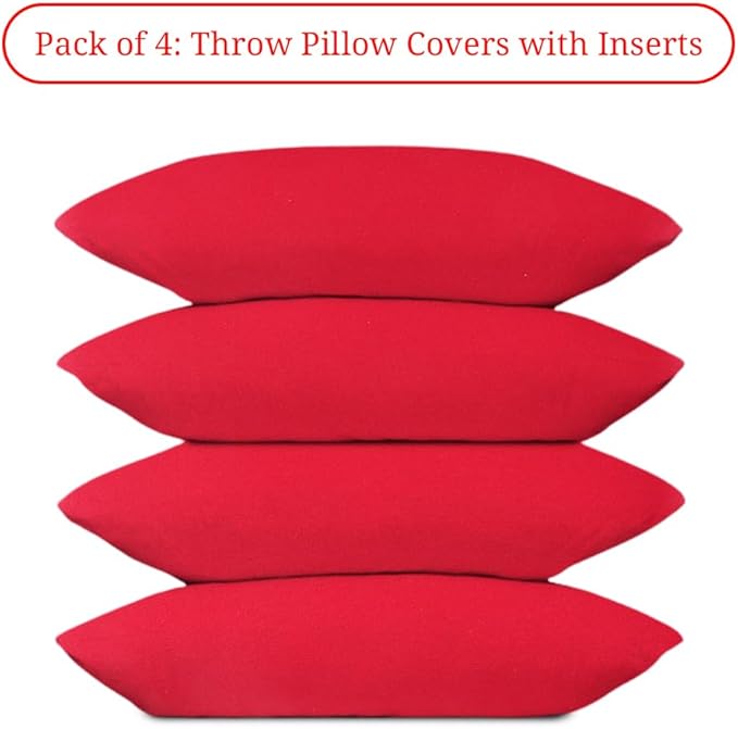 Covers & All Premium Rectangle ThrowPillow Inserts with Covers Set of 4, 14 x 22 Inches Red, Decorative Cushions for Couch Sofa Home Decor Office Travel UV Resistant Waterproof Soft Cushions Pillows