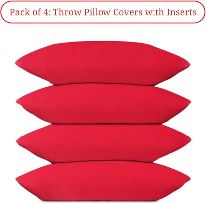 Covers & All Premium Rectangle ThrowPillow Inserts with Covers Set of 4, 14 x 22 Inches Red, Decorative Cushions for Couch Sofa Home Decor Office Travel UV Resistant Waterproof Soft Cushions Pillows
