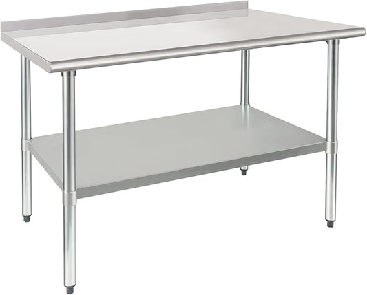 HARDURA Stainless Steel Prep & Work Table 30 x 48 Inches NSF Heavy Duty Commercial with Undershelf and Backsplash, Galvanized Legs for Commercial Food Prep