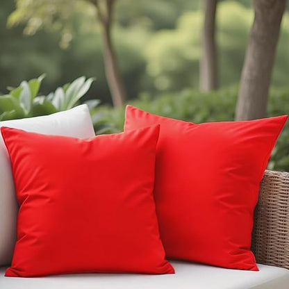 18" x 18" Throw Pillows, Outdoor Waterproof Pillows with Inserts, Square Decorative Pillows for Patio Furniture Garden Couch Sofa Home(Red, Set of 2)