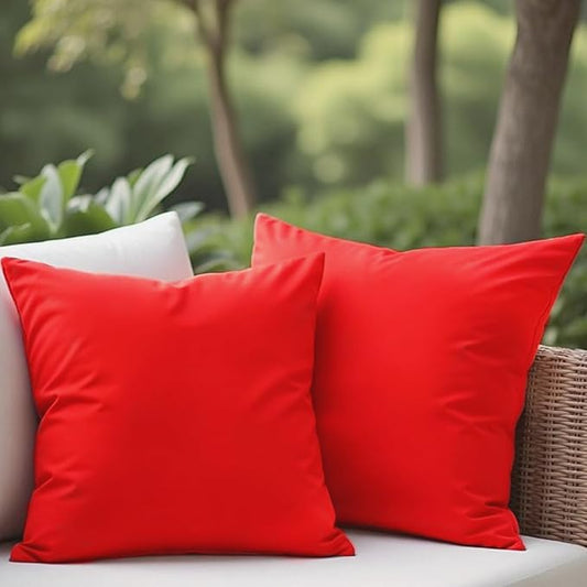 18" x 18" Throw Pillows, Outdoor Waterproof Pillows with Inserts, Square Decorative Pillows for Patio Furniture Garden Couch Sofa Home(Red, Set of 2)