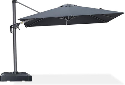 PURPLE LEAF 8' X 8' Patio Umbrella with Base for Pool 7' High Offset Outdoor Cantilever Umbrella Swimming Pool Umbrella with 360°Rotation for Poolside Grey
