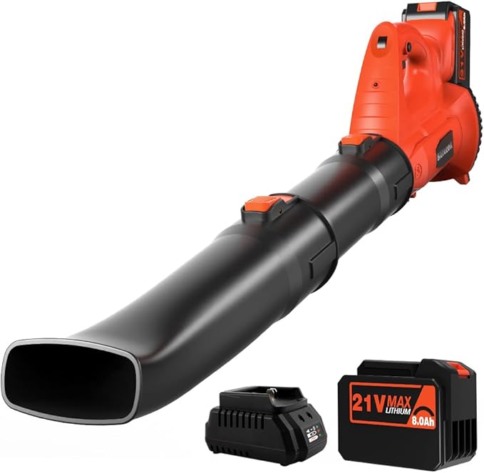 Blütezeit Cordless Leaf Blower with 21V 8.0Ah Battery and Charger, Battery Powered Electric Leaf Blower 400CFM 150MPH with 6 Variable Speeds, Lightweight for Lawn Care & Yards