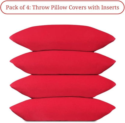 Covers & All Premium Rectangle ThrowPillow Inserts with Covers Set of 4, 16 x 24 Inches Red, Decorative Cushions for Couch Sofa Home Decor Office Travel UV Resistant Waterproof Soft Cushions Pillows