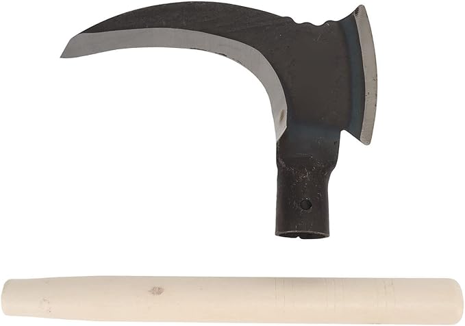 Weeding Sickle, High Manganese Steel Double Sickle Gardening Multipurpose Manual Agricultural Weeding Tools for Gardening Tools (Single Cutter Head, Wooden Stick)