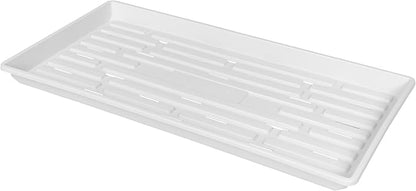 SUNPACK 10" x 20" Heavy Duty Shallow Plastic Seed Starting Tray, White, 1" - Lined with Drainage Holes for Excess Water and Aeration, Ideal for Greenhouses or Indoor Gardening
